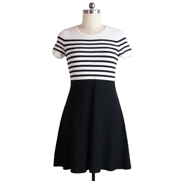 Talbots Dresses & Skirts - NWT talbots black white striped fit & flare dress Lp large petite ponte NEW